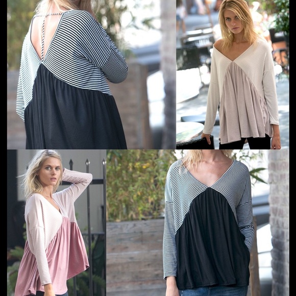 Black and White T-Strap Babydoll Top - Picture 2 of 4