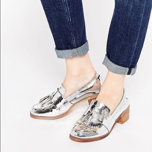Asos chrome loafers tassels fringe