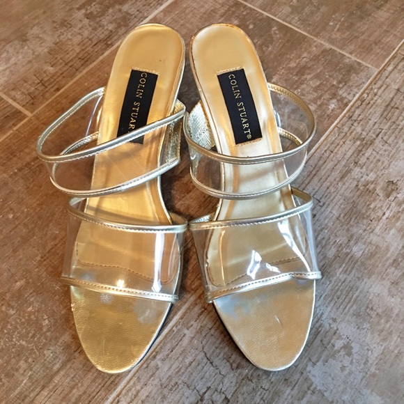 Colin Stuart Gold/Clear Slip-On Heels Size 6 - Picture 2 of 4