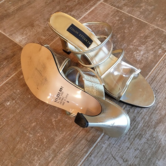 Colin Stuart Gold/Clear Slip-On Heels Size 6 - Picture 3 of 4