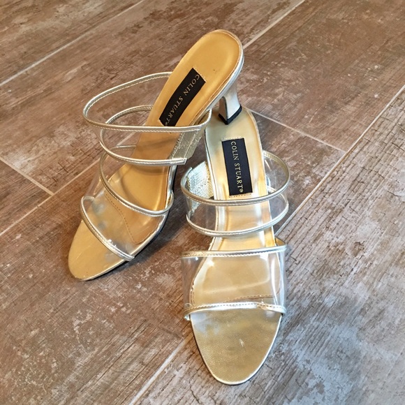 Colin Stuart Gold/Clear Slip-On Heels Size 6 - Picture 4 of 4