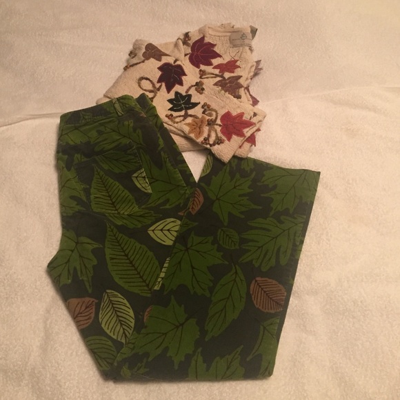 Fall pants multi color leaves. Lilly light cords