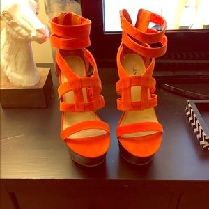 Just fab orange strappy wedges