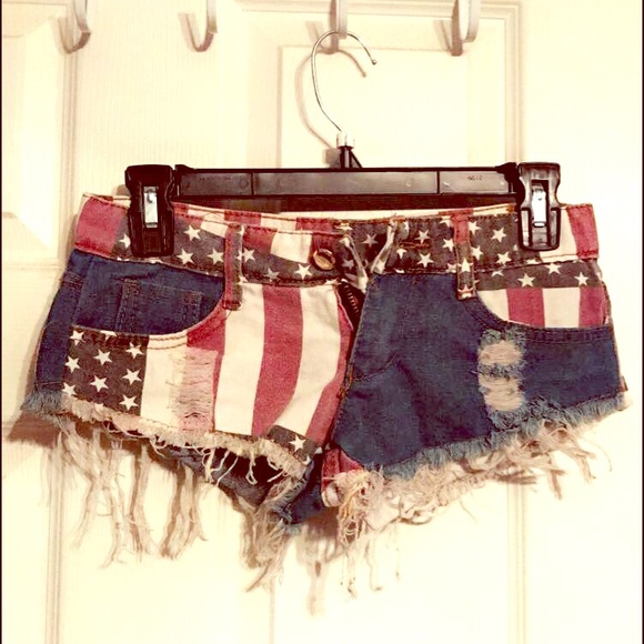 American Flag Denim Shorts