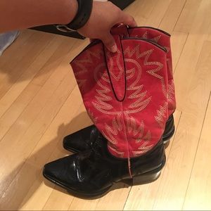 Black and Red All Leather Cowboy Boots