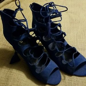 Nine West blue velvet lace up heels