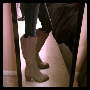 Tan knee high suede boots