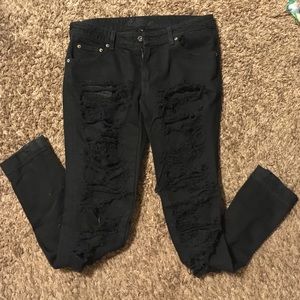 Distressed black denim