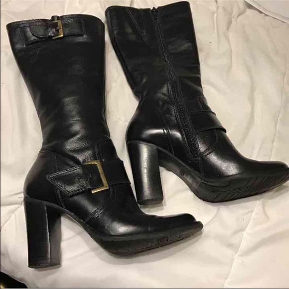 Diba Black Leather Mid-Calf Boots