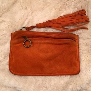 Lucky Brand 🍀 orange suede clutch purse.