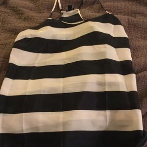 J Crew navy and cream striped cami.