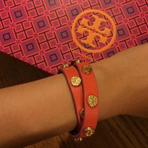 Tory Burch Iconic Orange and Pink Wrap Bracelet
