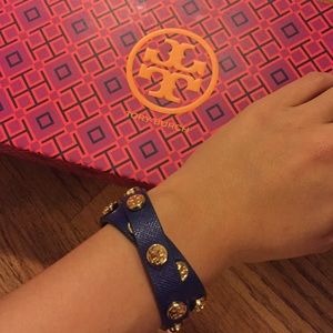 Tory Burch Navy and Green Stud Wrap Bracelet