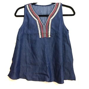 Blue thin denim top with embroidered nL
