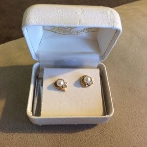 Vintage pearl, gold, and diamond earrings