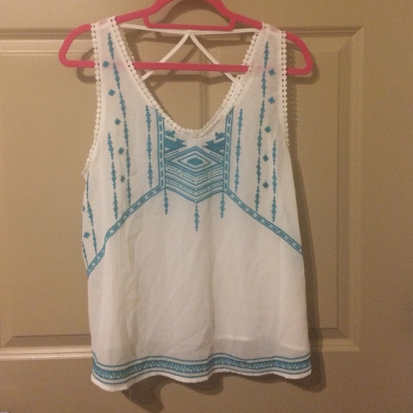 Xhilaration Teal and White XL Tank Top