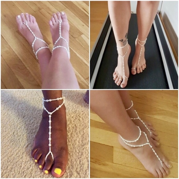 Pearl Barefoot Sandal Foot Chain Beach Anklets NWT - Picture 3 of 4