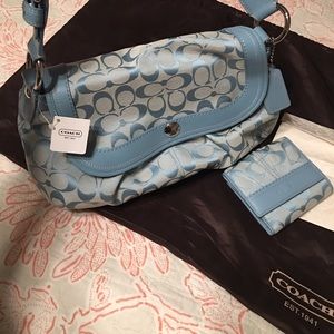 NWT light blue Authentic coach purse and wallet