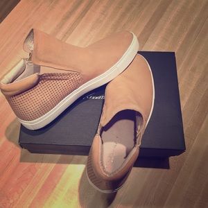 Suede slip on high top sneaker