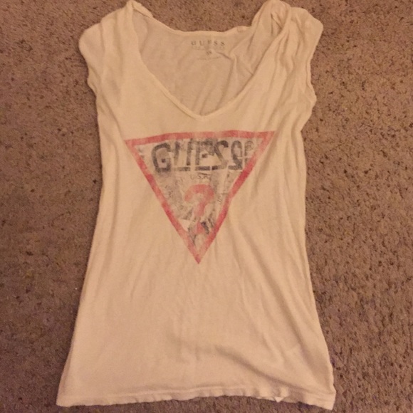 Cream shirt with black and red guess logo xs - Picture 1 of 1