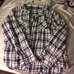 Navy, gray, and white button up flannel.