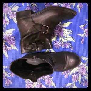 Black faux leather booties