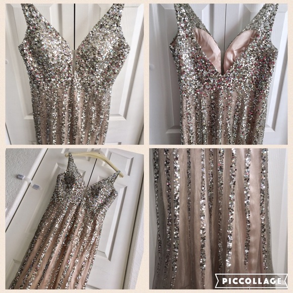 2022 Dave & Johnny Sequin gown sheer style # 8157 prom nude - Picture 4 of 4
