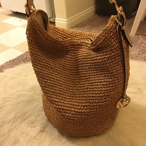 Authentic Michael Kors straw bucket bag
