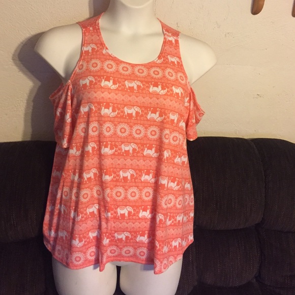 NWT orange elephant cold shoulder top