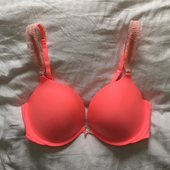 VS push-up bra 38C neon pink w/ lace trim straps