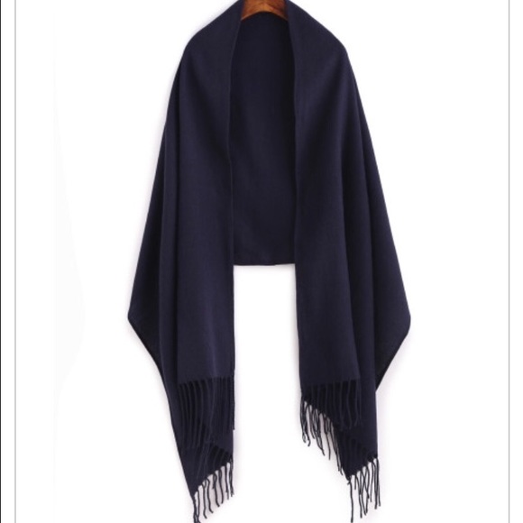Navy fringed shawl scarf