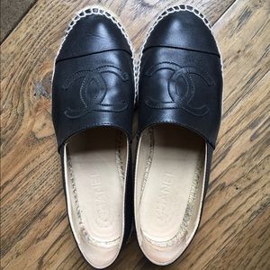 Black leather Chanel espadrilles