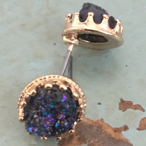 Rainbow Faux Druzy Earrings - Picture 2 of 2