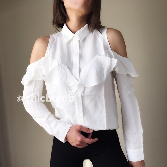 Olivia ruffle cold shoulder button down  shirt - Picture 2 of 3