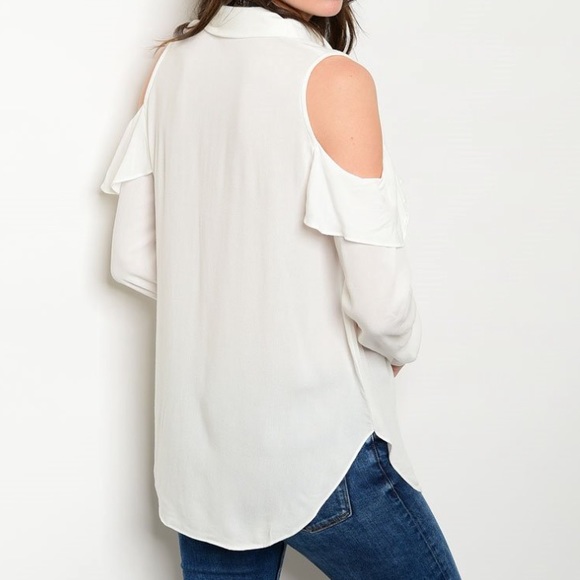 Olivia ruffle cold shoulder button down  shirt - Picture 3 of 3