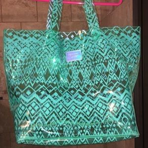Victoria's Secret PINK Chevron Aqua Clear Tote Bag