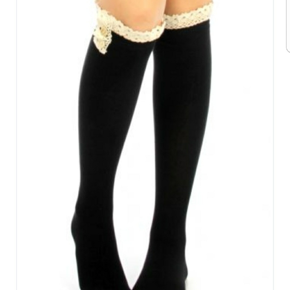 Black Knee High Socks with lace