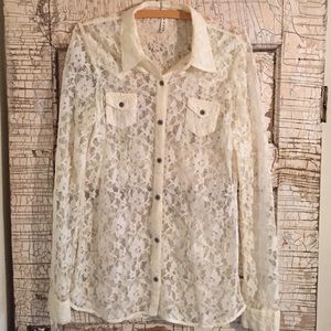 Roper Cream Lace Button Up Shirt
