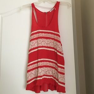 Red and lace tank top