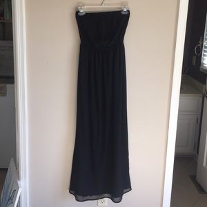Plain black strapless maxi dress