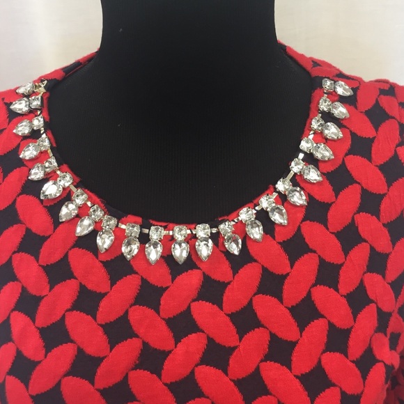 Red navy print long sleeve dress w/necklace - Picture 2 of 4