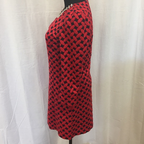 Red navy print long sleeve dress w/necklace - Picture 3 of 4