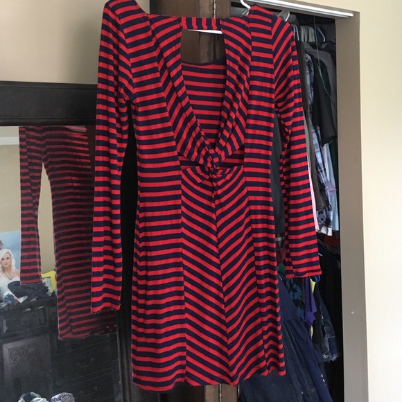 Red and Blue horizontal stripped midi dress!