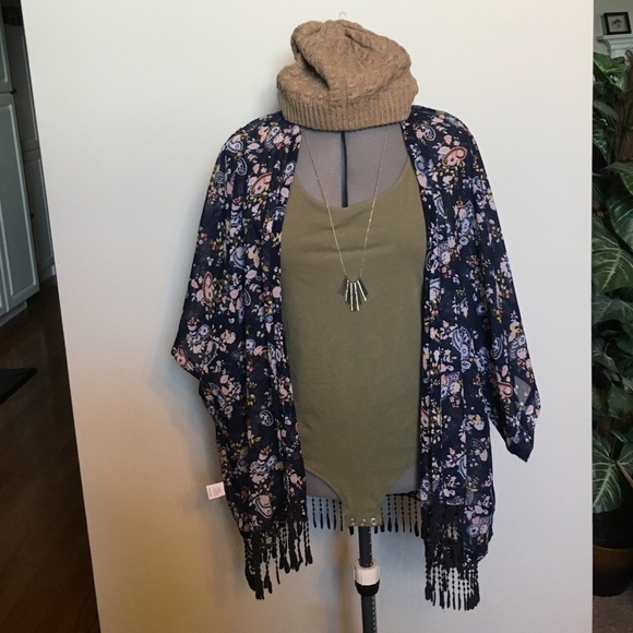 Floral Navy Blue Cardigan Shawl See Through