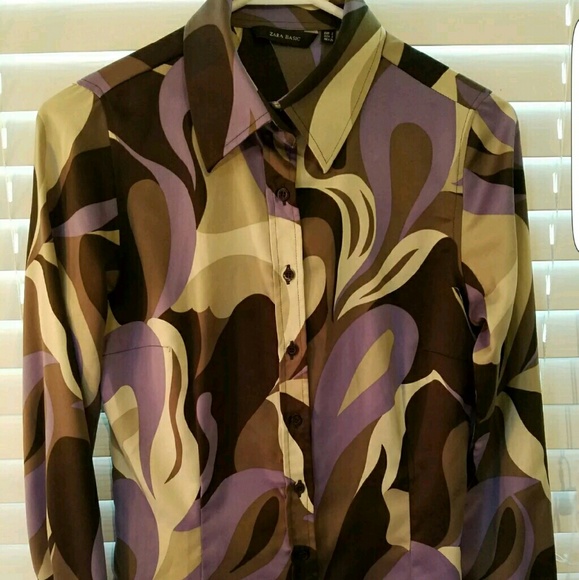 ZARA Basic Long-Sleeve Button-Down Blouse Sz Small