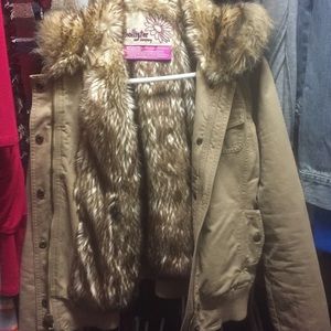 Tan heavy, super warm jacket, with hood