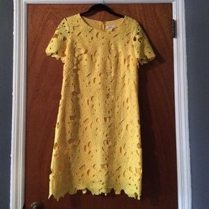 Yellow flower print lace Calvin Klein dress