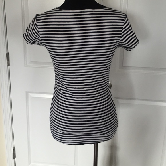 Navy/white striped fitted cap sleeve tee - Picture 2 of 2