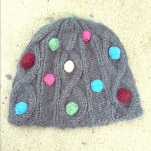 Cozy Grey Pom Pom Dot Hat
