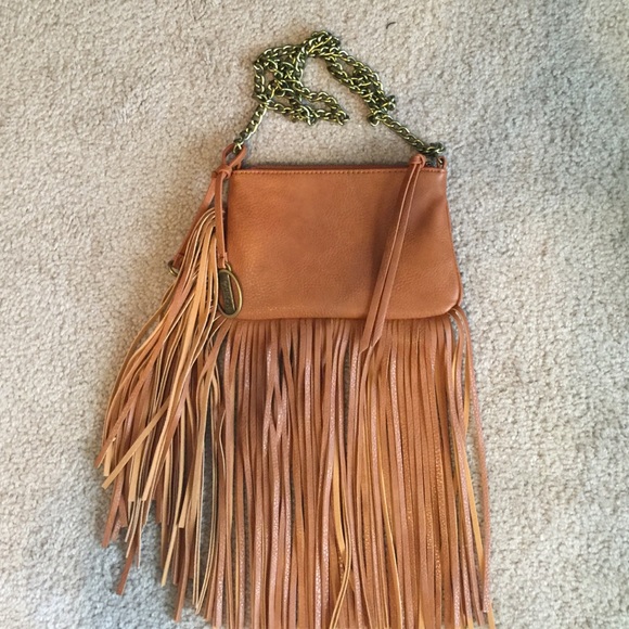 Carlos Santana brown fringe cross body purse